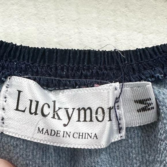 Lucky Brand Dark Blue Floral Blouse with Tie - Picture 5 of 5